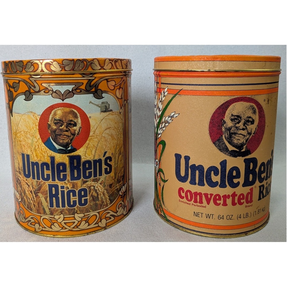 Uncle Ben's Rice Tin Canister Set Vintage 1983 1985 Gold Orange Good Advertising